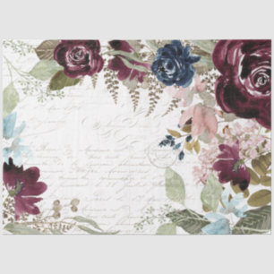 Floral Burgundy and Navy Script Ephemera-ontkoppel Tissuepapier