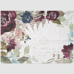 Floral Burgundy and Navy Script Ephemera-ontkoppel Tissuepapier