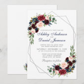 Floral Burgundy Blue Geometric Silver Kaart (Voorkant / Achterkant)