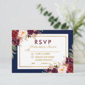 Floral Burgundy Blue Gold Wedding RSVP (Debout devant)
