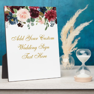Floral Burgundy Blue Jouw tekst Wedding Table Fotoplaat
