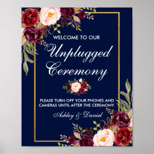 Floral Burgundy Blue Wedding Ceremony zonder stopc Poster