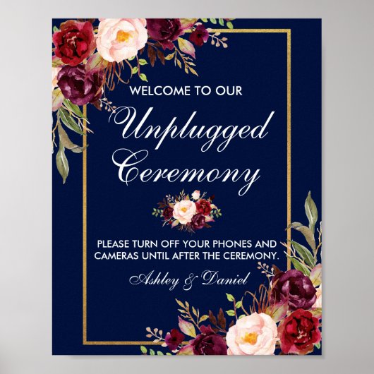 Floral Burgundy Blue Wedding Ceremony zonder stopc Poster (Voorkant)