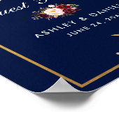Floral Burgundy Blue Wedding Guest Book Poster (Hoek)