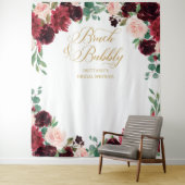 Floral Burgundy & blush Bridal Shower backdrop Wandkleed (In situ)