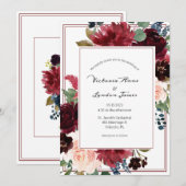 Floral Burgundy Blush Elegant Script Weddenschap Kaart (Voorkant / Achterkant)