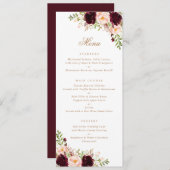 Floral Burgundy Blush Greenery Modern Minimal Menu (Voorkant / Achterkant)