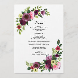 Floral Burgundy Blush-kaart voor het diner van het Menu