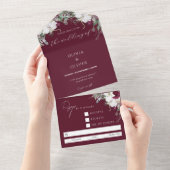 Floral burgundy blush rustige bruiloft all in one uitnodiging (Afscheurbaar)