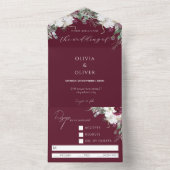 Floral burgundy blush rustige bruiloft all in one uitnodiging (Binnen)