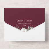 Floral burgundy blush rustige bruiloft all in one uitnodiging (Achterkant)