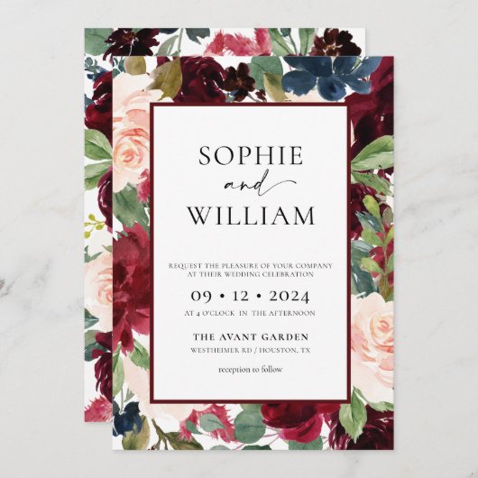 Floral Burgundy Blush Weddenschap Kaart (Voorkant / Achterkant)