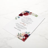 Floral Burgundy Botanical Script Weddenschap Roos  Folie Uitnodiging (Gedraaid)