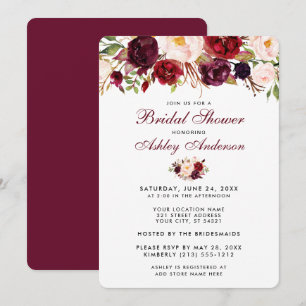Floral Burgundy Bridal Shower Invitation R Kaart