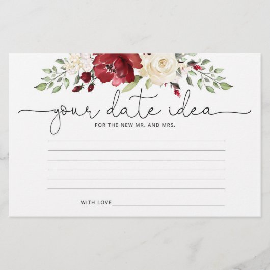 Floral burgundy Date-ideeën. Datum jar Briefpapier (Voorkant)