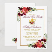 Floral Burgundy Gold Boho Vrijgezellenfeest Tea Pa Kaart (Voorkant / Achterkant)