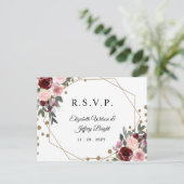 Floral Burgundy Gold Glitter Geometric RSVP Uitnodiging Briefkaart (Staand voorkant)