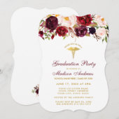 Floral Burgundy Gold Medical Afstudeerder Party In Kaart (Voorkant / Achterkant)