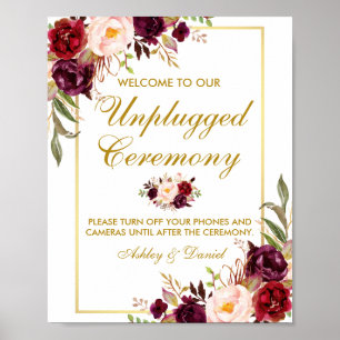 Floral Burgundy Gold Wedding Ceremonie zonder stop Poster