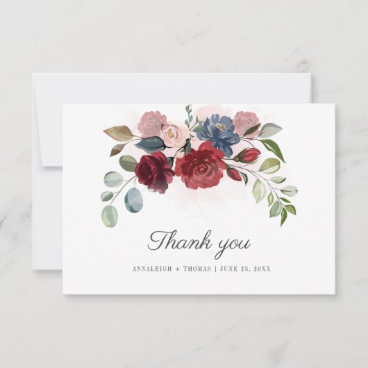 Floral Burgundy Greenery Eucalyptus Wedding Bedankkaart (Voorkant)