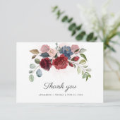 Floral Burgundy Greenery Eucalyptus Wedding Bedankkaart (Staand voorkant)
