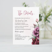 Floral Burgundy Greenery Mariage Détails Carte (Debout devant)
