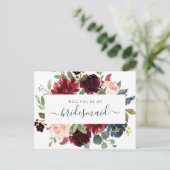 Floral Burgundy Navy Bouquet... Feestdagenkaart (Staand voorkant)