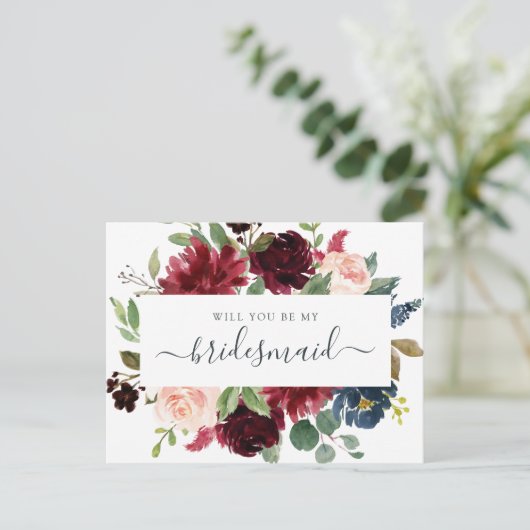 Floral Burgundy Navy Bouquet... Feestdagenkaart (Staand voorkant)