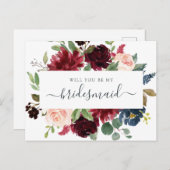 Floral Burgundy Navy Bouquet... Feestdagenkaart (Voorkant / Achterkant)