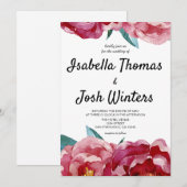 Floral Burgundy Peony Faire-part de mariage (Devant / Derrière)