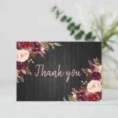 Floral Burgundy Peony Hartelijk dank Bedankkaart (Staand voorkant)