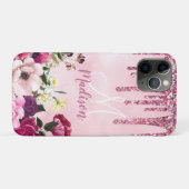 Floral Burgundy roze druppelend glitter monogram Case-Mate iPhone Case (Achterkant (horizontaal))