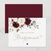 Floral Burgundy Serez-Vous Ma Carte D'Épouses (Devant / Derrière)