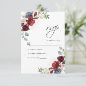 Floral Burgundy Waterverf Botanical Wedding RSVP Kaartje (Staand voorkant)