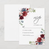 Floral Burgundy Waterverf Botanical Wedding RSVP Kaartje (Voorkant / Achterkant)