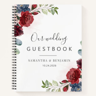 Floral Burgundy Waterverf Fall Wedding Guest Book Notitieboek