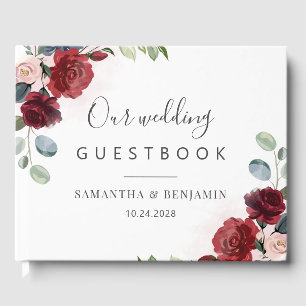Floral Burgundy Waterverf Wedding Gastenboek