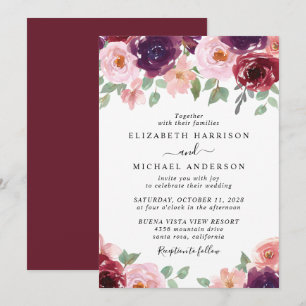 Floral Burgundy Waterverf Wedding Kaart