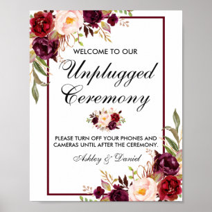 Floral Burgundy Wedding Ceremonie zonder stopconta Poster