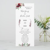 Floral Burgundy Wedding Flat Program Programma (Staand voorkant)
