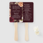 Floral Burgundy Wedding Programme Hand Fan Handwaaier (Voorkant en achterkant)