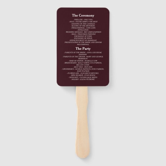 Floral Burgundy Wedding Programme Hand Fan Handwaaier (Achterkant)