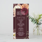 Floral Burgundy Wedding Programme Programma (Staand voorkant)