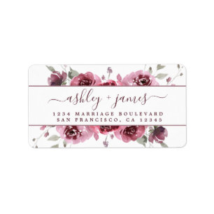 Floral Burgundy Wedding Return Address Etiket