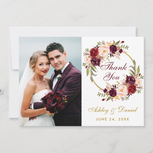 Floral Burgundy Wreath Mariage photo Merci (Devant)