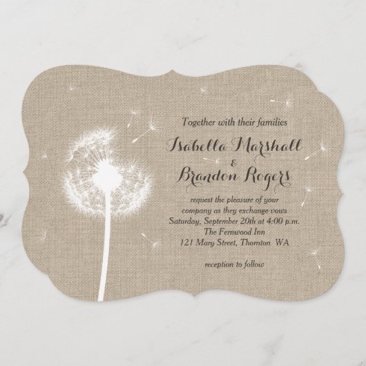 Floral Burlap Wedding Invitation Kaart (Voorkant / Achterkant)