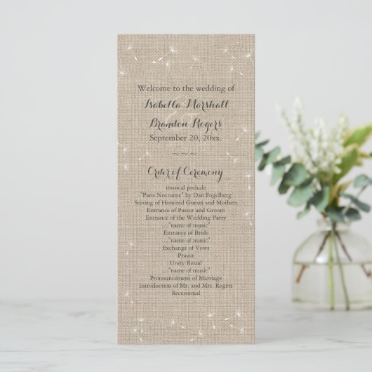 Floral Burlap Wedding Programme Programma (Staand voorkant)