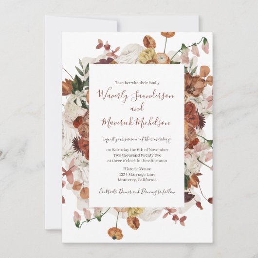 Floral Burnt Orange Faire-part de mariage (Devant)