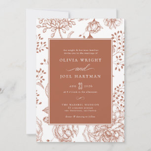 Floral Burnt Oranje Elegant Wedding Kaart