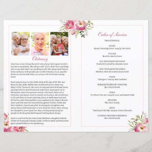 Floral Burst Modèle du programme funéraire (Dos)